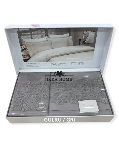 Gelin home deluxe saten  - Gulru GRI Двуспальное постельное белье с гипюровой отделкой -2021